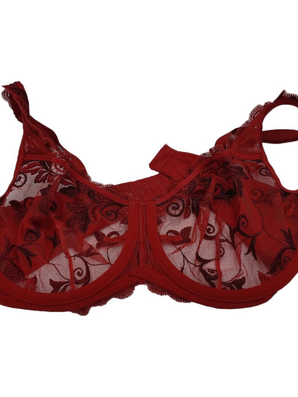 Soma Sensuous Lace Bra 34D Red Sheer Embroidered Unlined Balconette Underwire - Picture 10 of 11